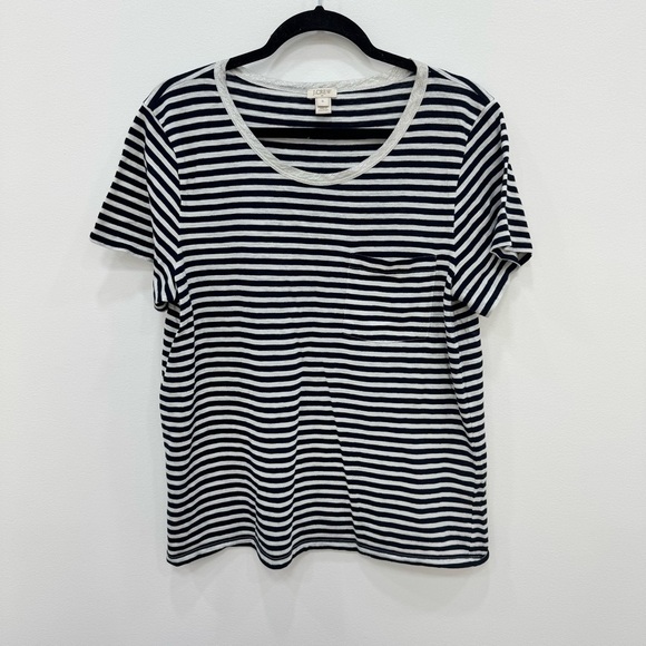 J. Crew Factory Coastal Stripe Navy and White Glitter Pocket T-Shirt Sz XL - Picture 3 of 4